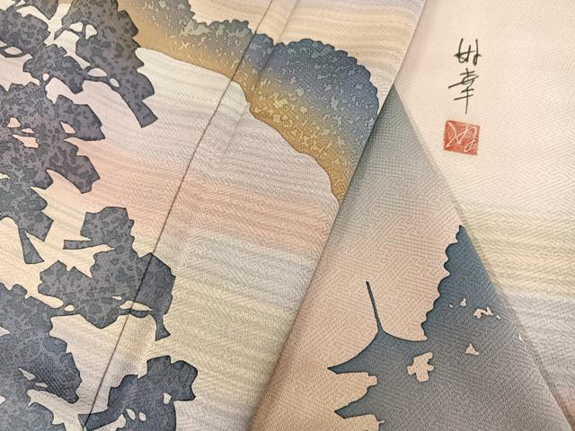 平和屋着物●訪問着　作家物　風景樹林シルエット　暈し染め　正絹　逸品　AABH0449ph