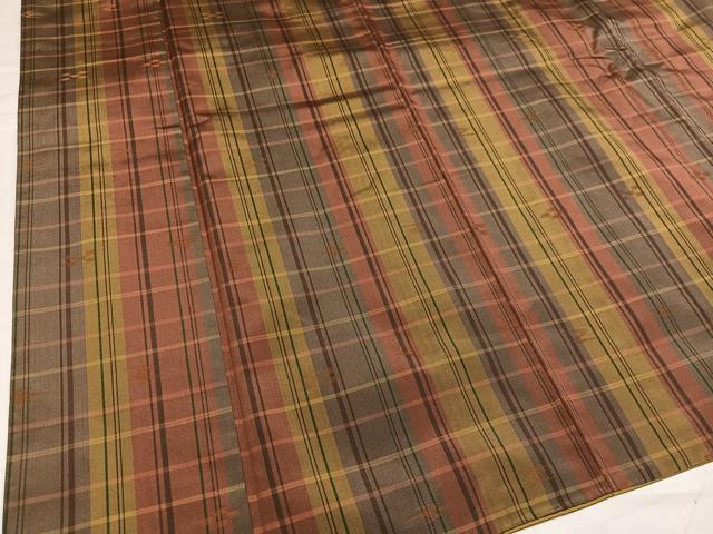 平和屋着物●上質な紬　格子　琉球絣文様　正絹　逸品　AABH0450ph