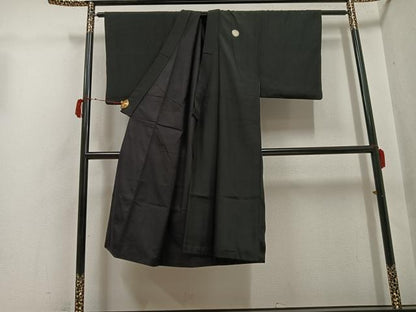 平和屋着物●男性　黒紋付・羽織セット　正絹　逸品　AABH0452ph