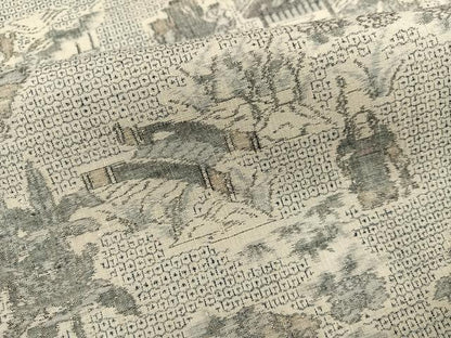 平和屋着物●本場結城紬　重要無形文化財　絵絣　渡り橋風景人物文　ロング丈　正絹　逸品　未使用　AABH0453ph