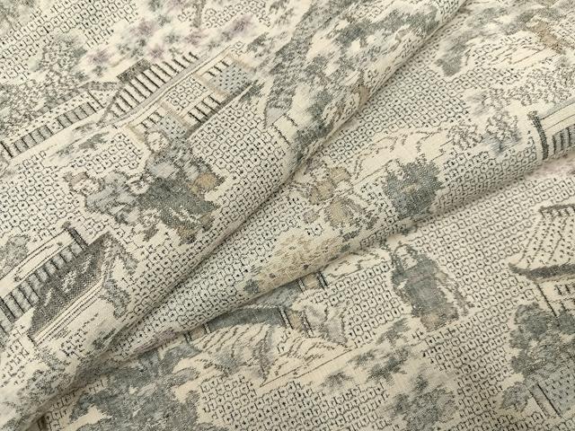 平和屋着物●本場結城紬　重要無形文化財　絵絣　渡り橋風景人物文　ロング丈　正絹　逸品　未使用　AABH0453ph