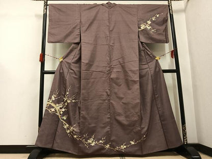 平和屋着物●訪問着　紬地　枝梅文　金銀糸　正絹　逸品　AABH0455ph