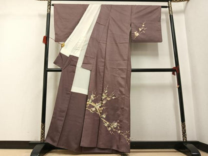 平和屋着物●訪問着　紬地　枝梅文　金銀糸　正絹　逸品　AABH0455ph