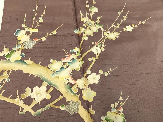 平和屋着物●訪問着　紬地　枝梅文　金銀糸　正絹　逸品　AABH0455ph