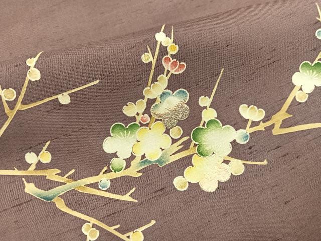 平和屋着物●訪問着　紬地　枝梅文　金銀糸　正絹　逸品　AABH0455ph