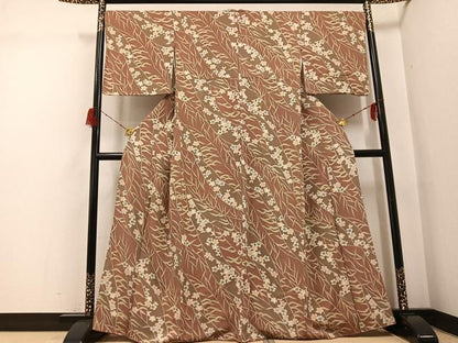 平和屋着物●上質な小紋　草花文　鬼しぼ縮緬　正絹　逸品　AABH0456ph