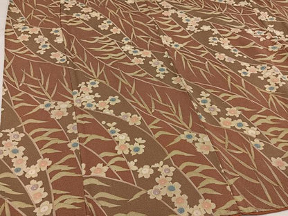 平和屋着物●上質な小紋　草花文　鬼しぼ縮緬　正絹　逸品　AABH0456ph