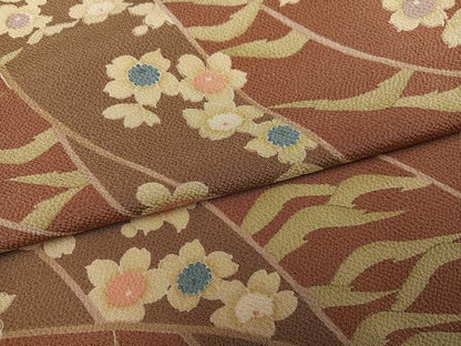 平和屋着物●上質な小紋　草花文　鬼しぼ縮緬　正絹　逸品　AABH0456ph