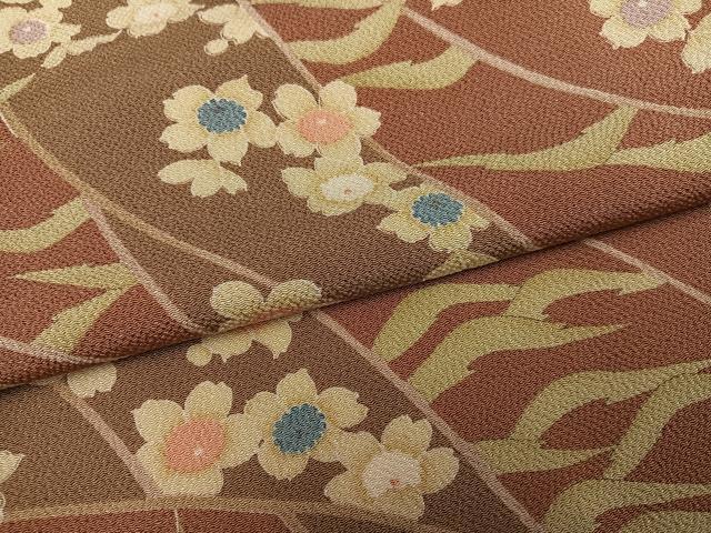 平和屋着物●上質な小紋　草花文　鬼しぼ縮緬　正絹　逸品　AABH0456ph