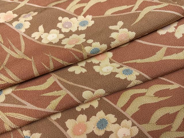平和屋着物●上質な小紋　草花文　鬼しぼ縮緬　正絹　逸品　AABH0456ph