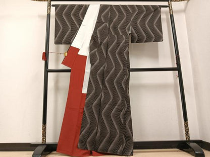 平和屋着物●本場大島紬　一元絣　幾何学文様　正絹　逸品　AABH0457ph
