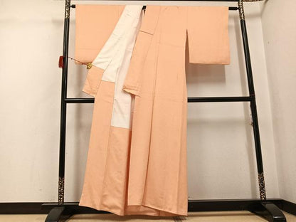 平和屋着物●上質な色無地　宝尽くし地紋　洒落柿色　正絹　逸品　AABH0460ph