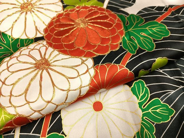 平和屋着物●豪華振袖　駒刺繍　立波菊文　金彩　正絹　逸品　AABH0463ph