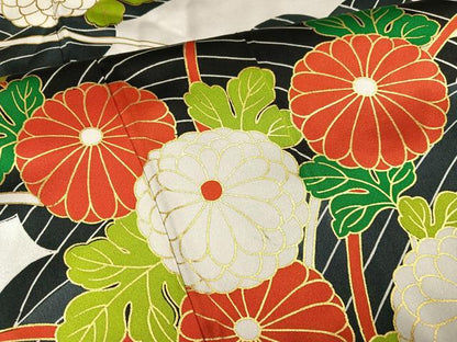 平和屋着物●豪華振袖　駒刺繍　立波菊文　金彩　正絹　逸品　AABH0463ph
