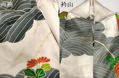 平和屋着物●豪華振袖　駒刺繍　立波菊文　金彩　正絹　逸品　AABH0463ph