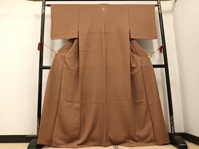 平和屋着物●上質な色無地　胡桃色　正絹　逸品　AABH0467ph