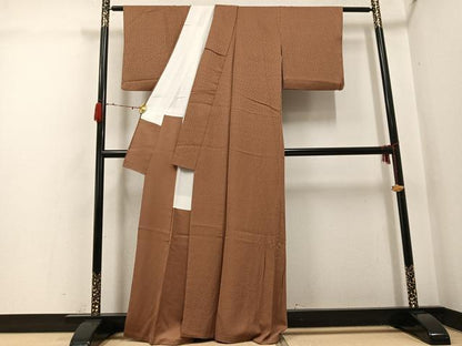 平和屋着物●上質な色無地　胡桃色　正絹　逸品　AABH0467ph