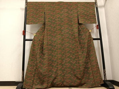 平和屋着物▼上質な小紋　型染め　飛鶴草花文　正絹　逸品　未使用　AABH0469ph