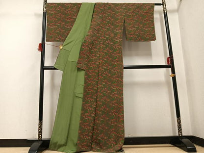 平和屋着物▼上質な小紋　型染め　飛鶴草花文　正絹　逸品　未使用　AABH0469ph