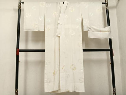 平和屋着物●長襦袢　無双仕立て　地紋起こし　草花文　丹後ちりめん　三越扱い　反端付き　正絹　逸品　AABH0471ph
