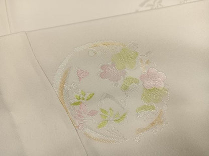平和屋着物●長襦袢　無双仕立て　地紋起こし　草花文　丹後ちりめん　三越扱い　反端付き　正絹　逸品　AABH0471ph