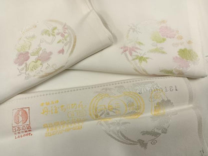 平和屋着物●長襦袢　無双仕立て　地紋起こし　草花文　丹後ちりめん　三越扱い　反端付き　正絹　逸品　AABH0471ph