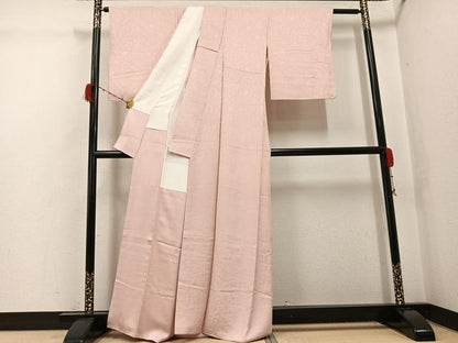 平和屋着物●上質な色無地　花唐草地紋　水柿色　正絹　逸品　AABH0475ph