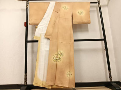 平和屋着物●訪問着　友禅　草花文　暈し染め　金彩　正絹　逸品　AABH0478ph