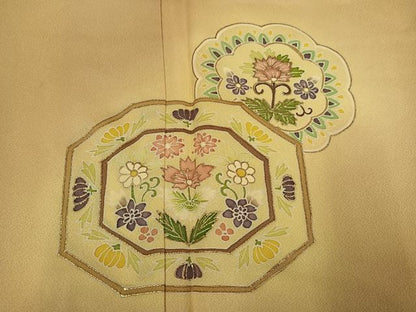 平和屋着物●訪問着　友禅　草花文　暈し染め　金彩　正絹　逸品　AABH0478ph