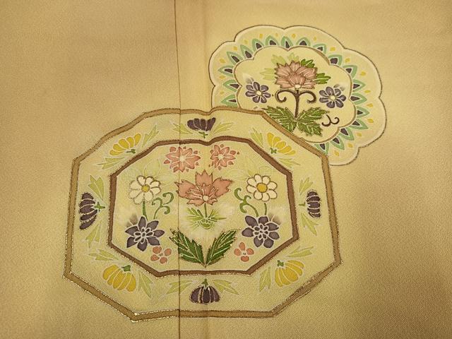 平和屋着物●訪問着　友禅　草花文　暈し染め　金彩　正絹　逸品　AABH0478ph