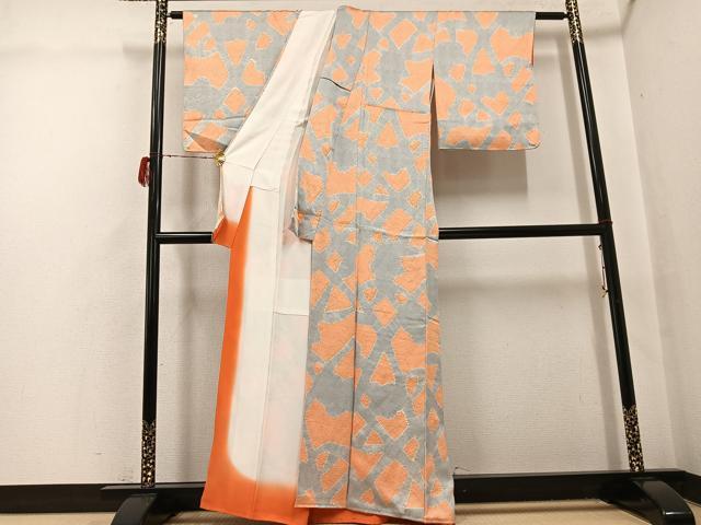 平和屋着物●上質な小紋　絞り　幾何学文様　正絹　逸品　AABH0479ph
