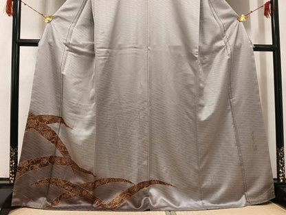 平和屋着物●染色作家　斉藤三才　訪問着　草花文　金彩　反端付き　正絹　逸品　未使用　AABH0480ph