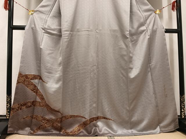 平和屋着物●染色作家　斉藤三才　訪問着　草花文　金彩　反端付き　正絹　逸品　未使用　AABH0480ph