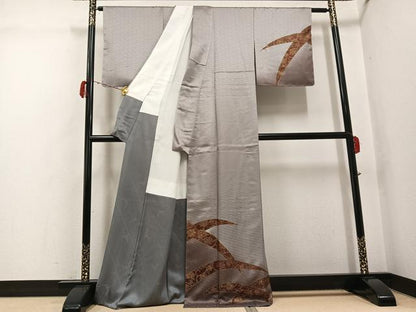 平和屋着物●染色作家　斉藤三才　訪問着　草花文　金彩　反端付き　正絹　逸品　未使用　AABH0480ph