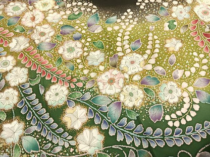 平和屋着物●豪華振袖　駒刺繍　辻が花　暈し染め　黒地　金彩　正絹　逸品　AABH0483fy
