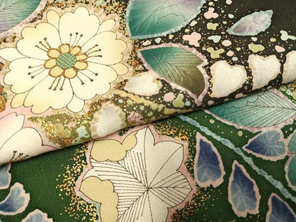 平和屋着物●豪華振袖　駒刺繍　辻が花　暈し染め　黒地　金彩　正絹　逸品　AABH0483fy