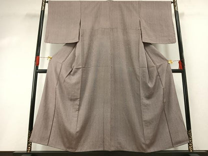平和屋着物●江戸小紋　作家物　万筋　紫色×白色　正絹　逸品　未使用　AABH0485fy