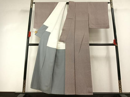 平和屋着物●江戸小紋　作家物　万筋　紫色×白色　正絹　逸品　未使用　AABH0485fy
