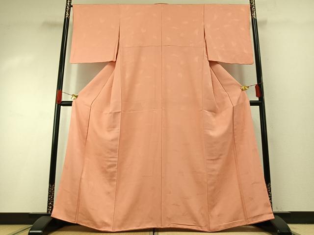 平和屋着物●上質な色無地　葉尽くし地紋　一斤染色　正絹　逸品　AABH0487fy