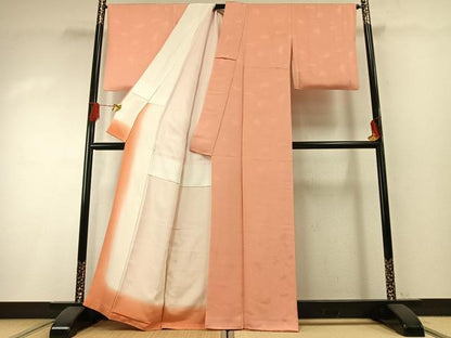 平和屋着物●上質な色無地　葉尽くし地紋　一斤染色　正絹　逸品　AABH0487fy