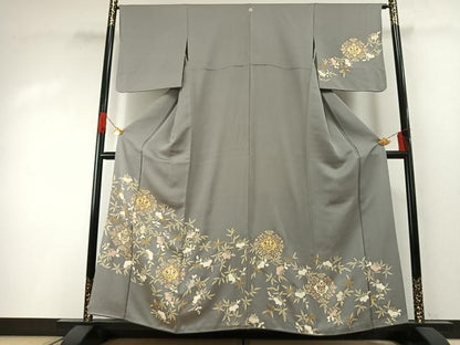 平和屋着物●訪問着　駒刺繍　吉祥花鳥文　金彩　正絹　逸品　AABH0488fy