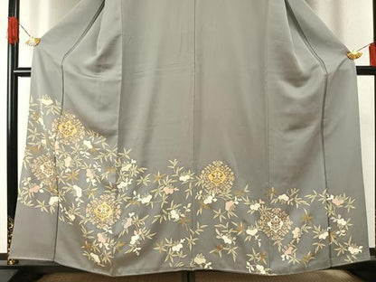 平和屋着物●訪問着　駒刺繍　吉祥花鳥文　金彩　正絹　逸品　AABH0488fy