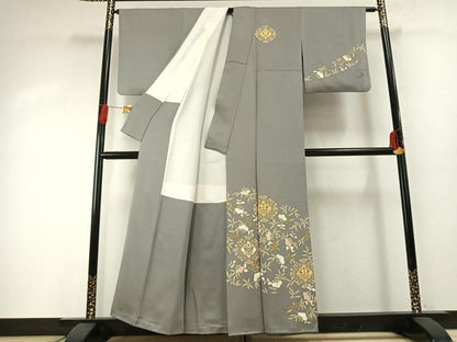 平和屋着物●訪問着　駒刺繍　吉祥花鳥文　金彩　正絹　逸品　AABH0488fy