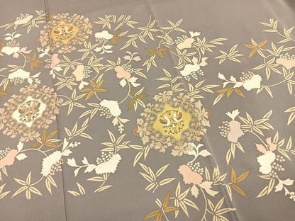 平和屋着物●訪問着　駒刺繍　吉祥花鳥文　金彩　正絹　逸品　AABH0488fy