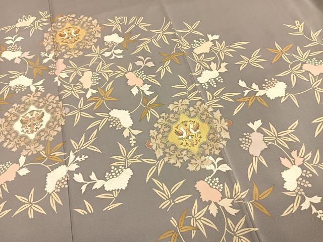 平和屋着物●訪問着　駒刺繍　吉祥花鳥文　金彩　正絹　逸品　AABH0488fy