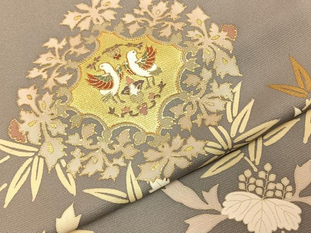 平和屋着物●訪問着　駒刺繍　吉祥花鳥文　金彩　正絹　逸品　AABH0488fy