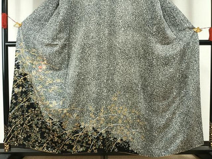 平和屋着物●訪問着　刺繍　草花文　金銀糸　金銀彩　正絹　逸品　AABH0492fy
