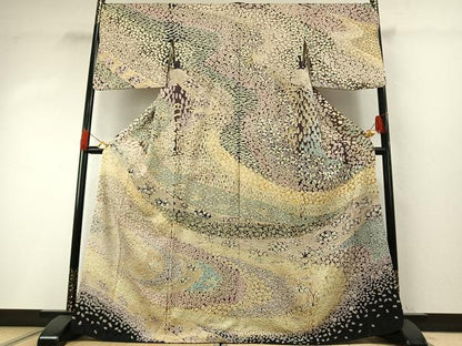 平和屋着物●訪問着　中国三大刺繍　相良刺繍　重ね絞り　流水花文　暈し染め　銀通し地　正絹　逸品　AABH0494fy
