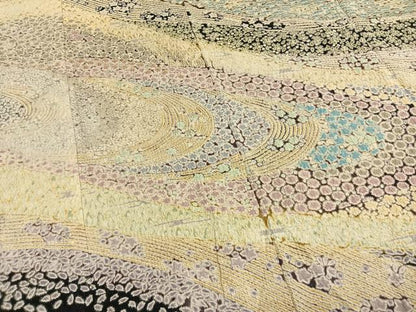 平和屋着物●訪問着　中国三大刺繍　相良刺繍　重ね絞り　流水花文　暈し染め　銀通し地　正絹　逸品　AABH0494fy