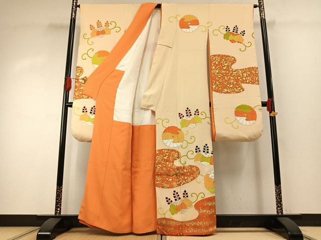 平和屋着物●銀座　志ま亀　振袖　花唐草文　金彩　たとう紙付き　正絹　逸品　AABH0498fy